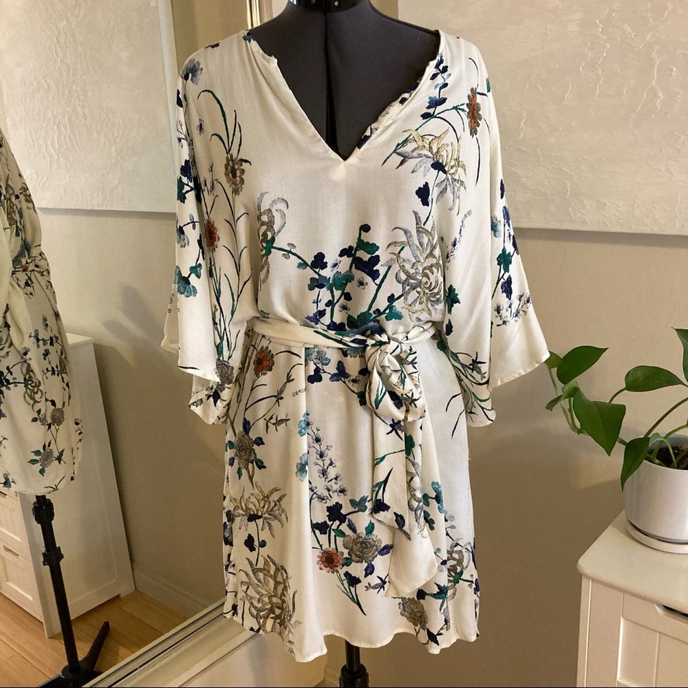 Mango floral and cream mini dress